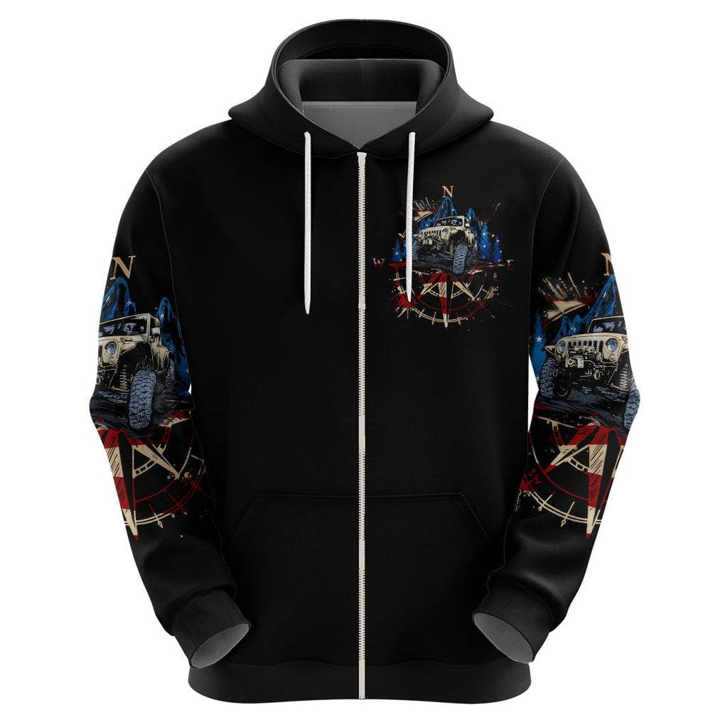 Adventure Jeep Zip Hoodie Compass Jeep Life DT01 - The Mazicc - Zip Hoodie - S - Black