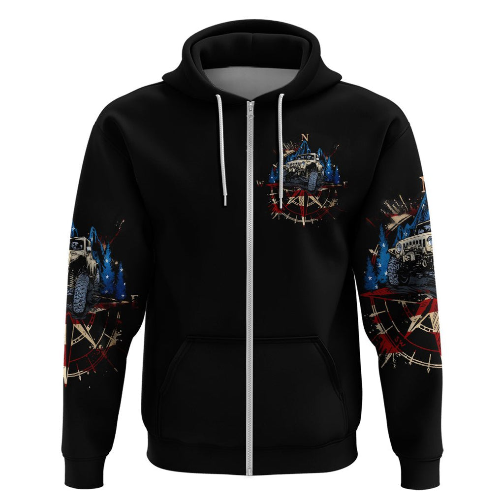 Adventure Jeep Zip Hoodie Compass Jeep Life DT01 - The Mazicc - Zip Hoodie - S - Black