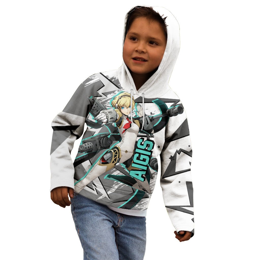 Aigis Persona Kid Hoodie Anime Mix Polygon Cyber Style TS04 - The Mazicc - Zip Hoodie - Toddler 2T - Multicolor