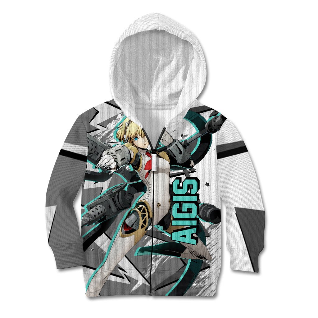 Aigis Persona Kid Hoodie Anime Mix Polygon Cyber Style TS04 - The Mazicc - Zip Hoodie - Toddler 2T - Multicolor
