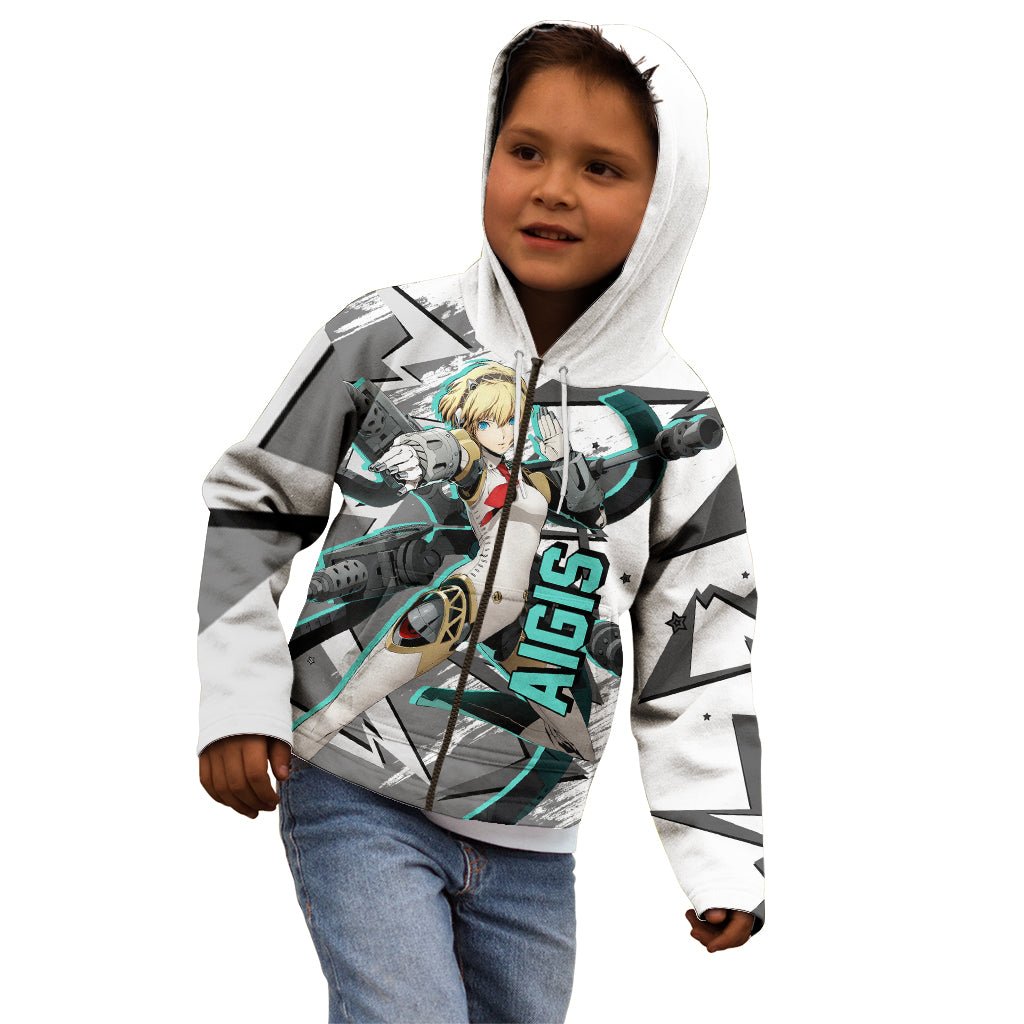 Aigis Persona Kid Hoodie Anime Mix Polygon Cyber Style TS04 - The Mazicc - Zip Hoodie - Toddler 2T - Multicolor
