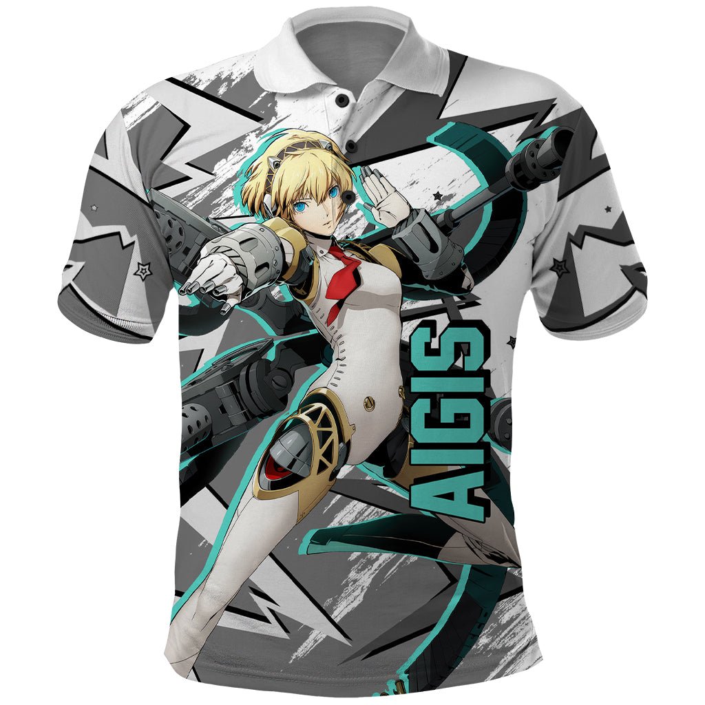 Aigis Persona Polo Shirt Anime Mix Polygon Cyber Style TS04 - The Mazicc - Adult - S - Multicolor