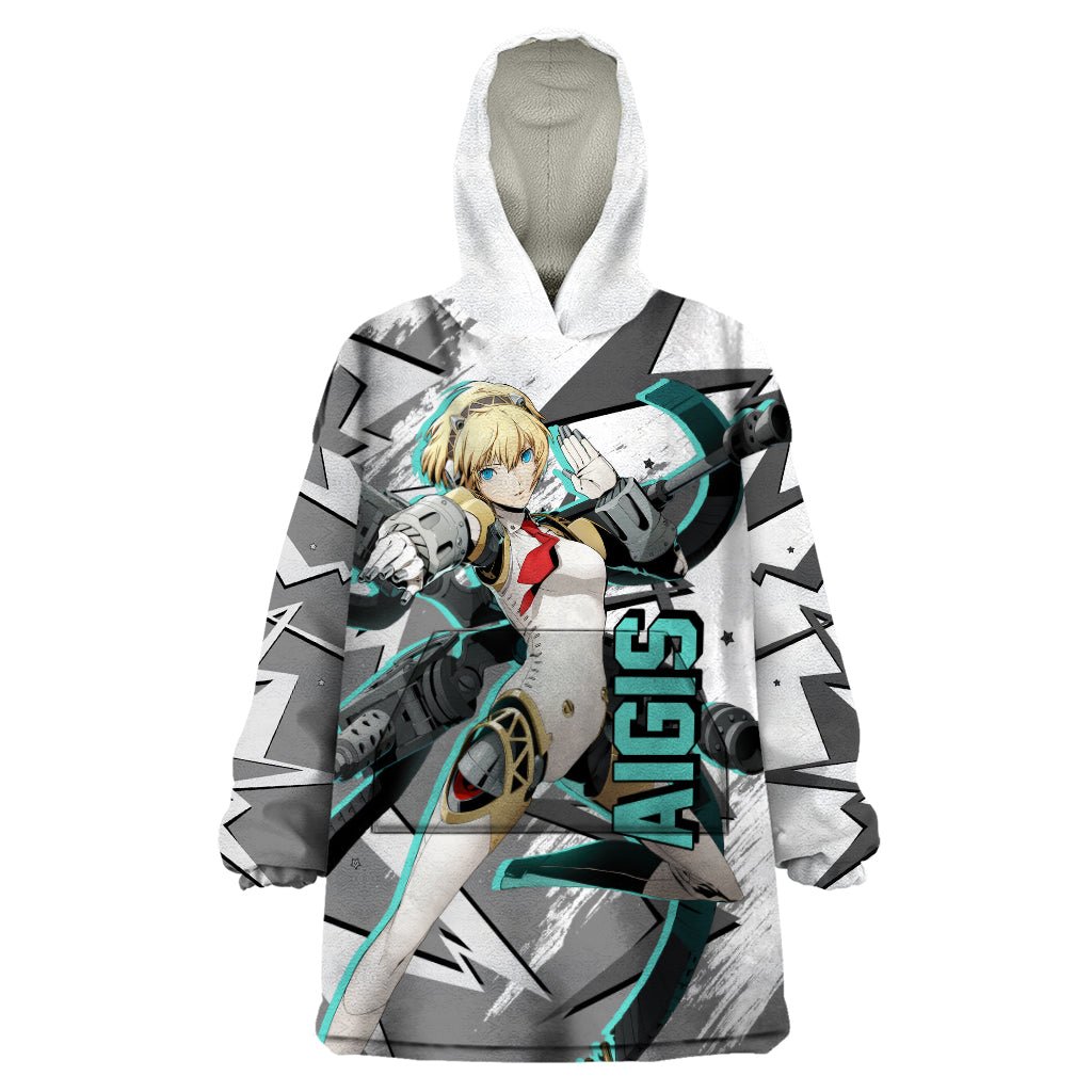 Aigis Persona Wearable Blanket Hoodie Anime Mix Polygon Cyber Style TS04 - The Mazicc - Adult - One Size - Multicolor