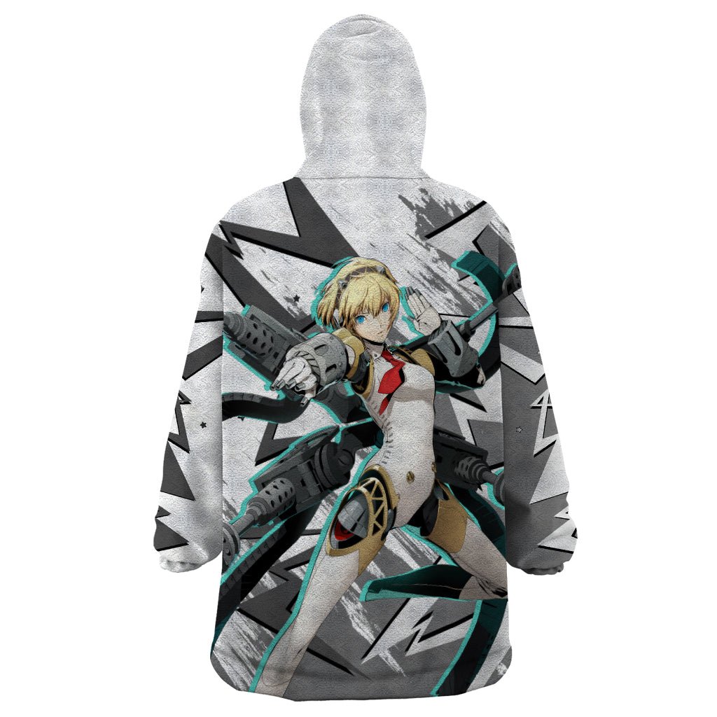Aigis Persona Wearable Blanket Hoodie Anime Mix Polygon Cyber Style TS04 - The Mazicc - Adult - One Size - Multicolor