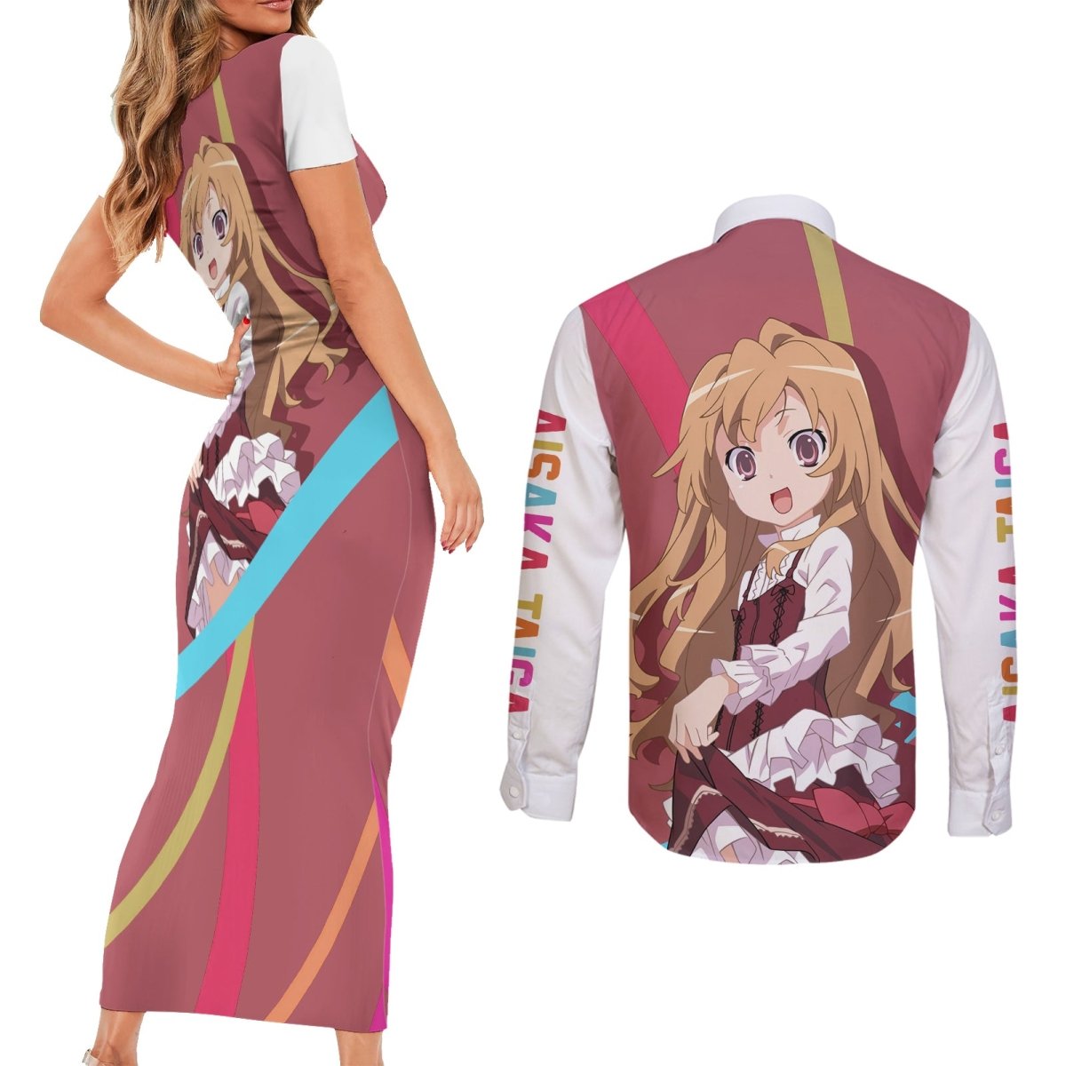 Aisaka Taiga Couples Matching Short Sleeve Bodycon Dress and Long Sleeve Button Shirt Toradora TS04 - The Mazicc - S - S - Red/White