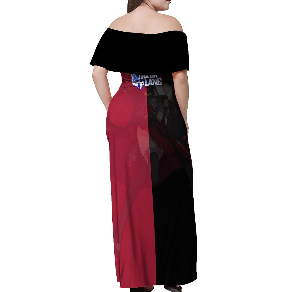 Akagi - Azur Lane Off Shoulder Maxi Dress Anime Game Style TS04 - The Mazicc - Women - S - Black/Red