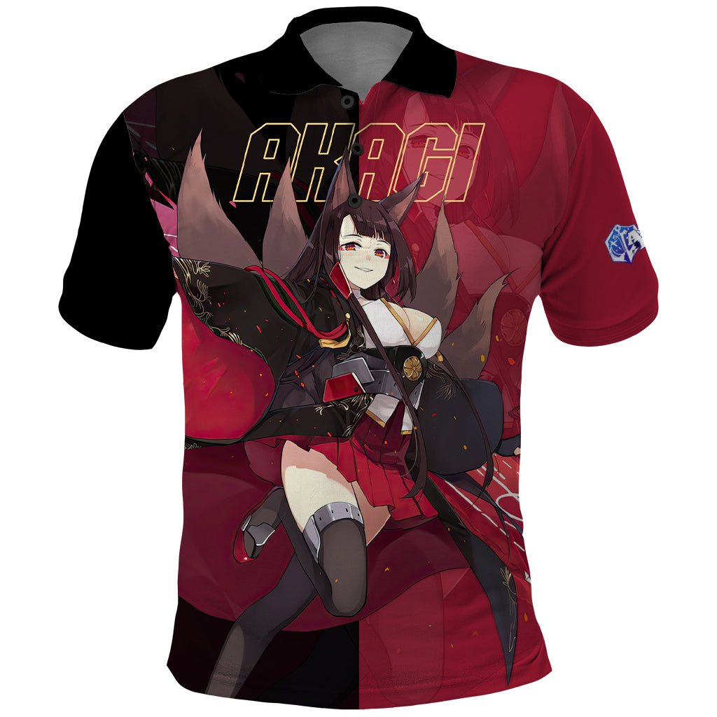 Akagi - Azur Lane Polo Shirt Anime Game Style TS04 - The Mazicc - Adult - S - Black/Red