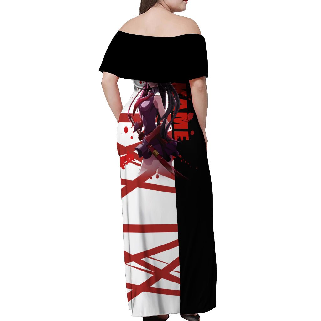 Akame - Akame ga Kill Off Shoulder Maxi Dress Anime Mix Grunge Blood Style TS04 - The Mazicc - Women - S - Black/White