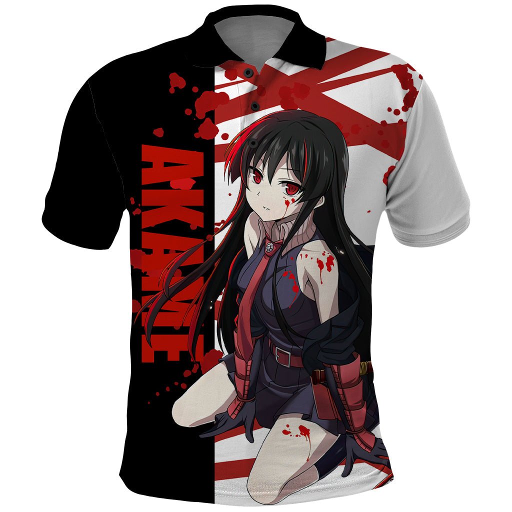 Akame - Akame ga Kill Polo Shirt Anime Mix Grunge Blood Style TS04 - The Mazicc - Adult - S - Black/White