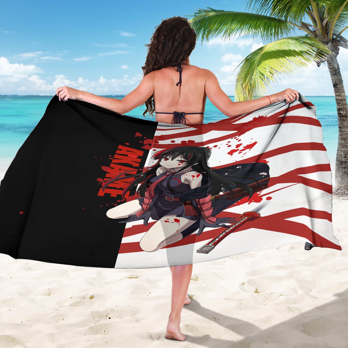 Akame - Akame ga Kill Sarong Anime Mix Grunge Blood Style TS04 - The Mazicc - One Size - 44 x 66 inches - Black/White