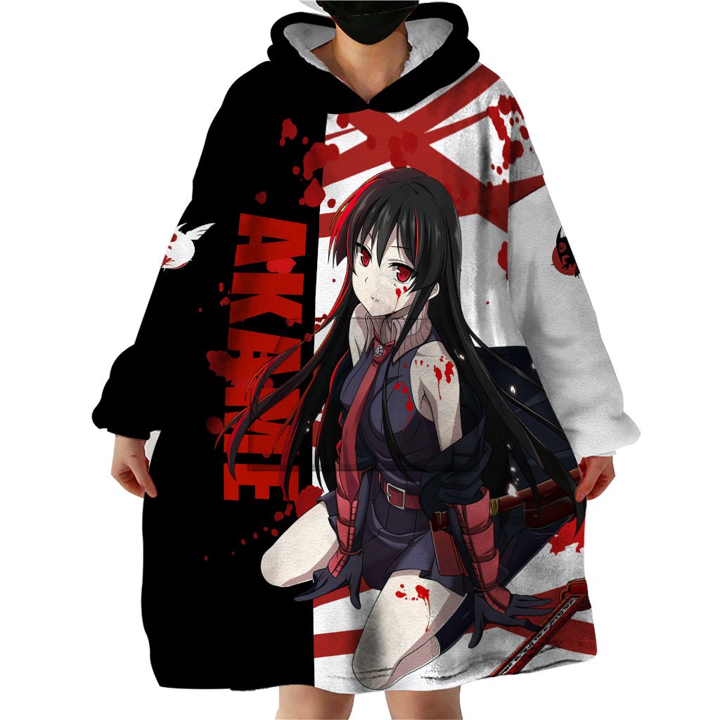 Akame - Akame ga Kill Wearable Blanket Hoodie Anime Mix Grunge Blood Style TS04 - The Mazicc - Adult - One Size - Black/White