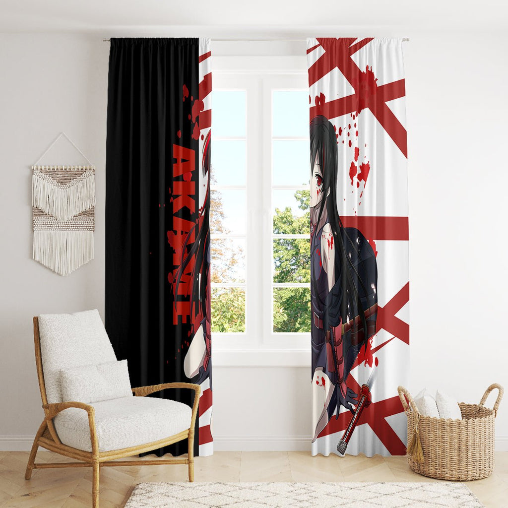 Akame - Akame ga Kill Window Curtain Anime Mix Grunge Blood Style TS04 - The Mazicc - With Hooks - 107cm x 213cm - Black/White