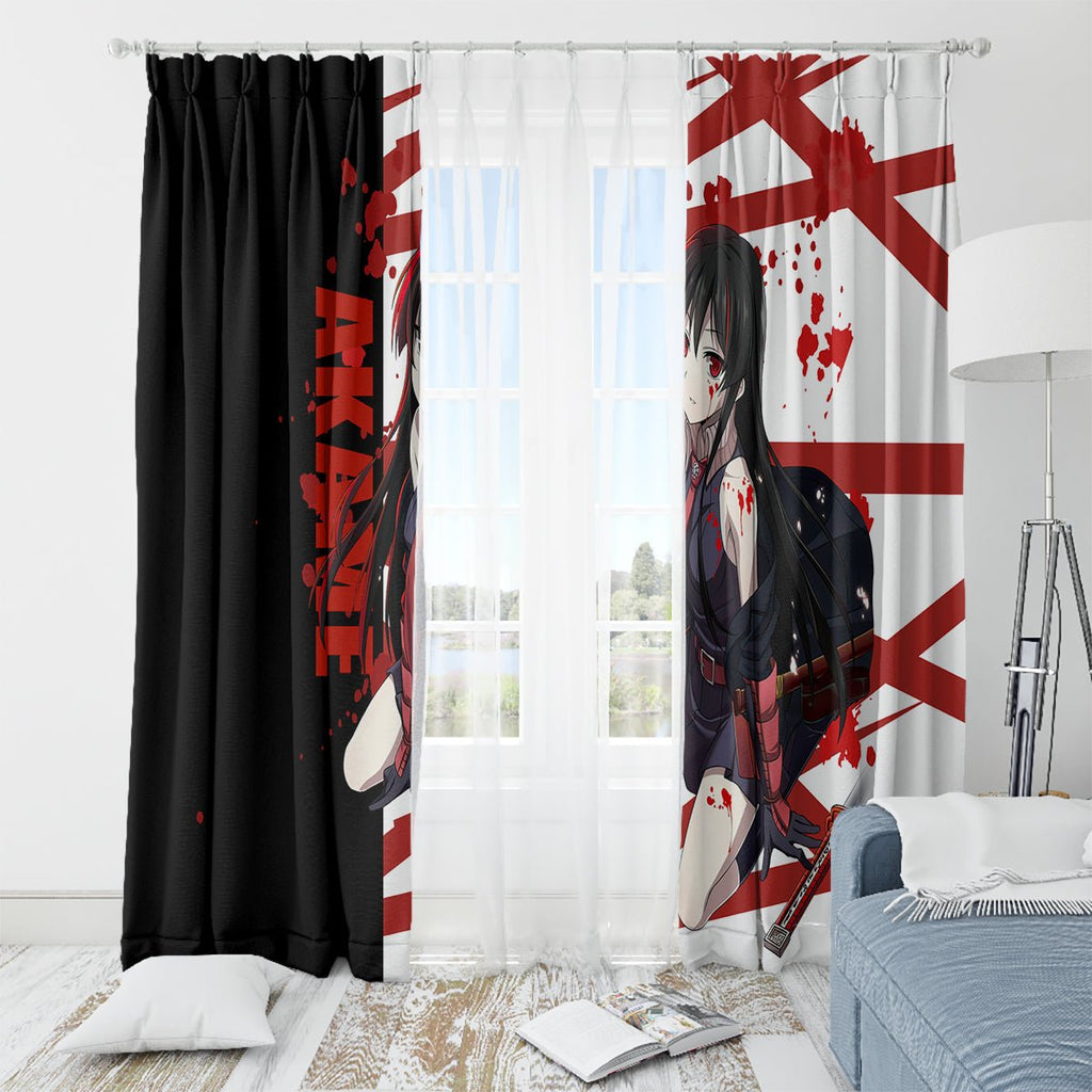 Akame - Akame ga Kill Window Curtain Anime Mix Grunge Blood Style TS04 - The Mazicc - With Grommets - 107cm x 213cm - Black/White