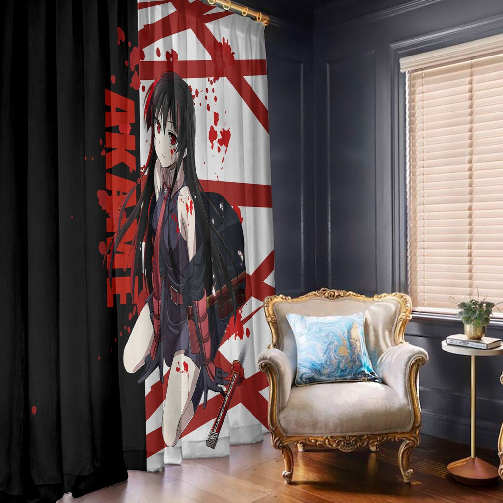 Akame - Akame ga Kill Window Curtain Anime Mix Grunge Blood Style TS04 - The Mazicc - With Hooks - 107cm x 213cm - Black/White