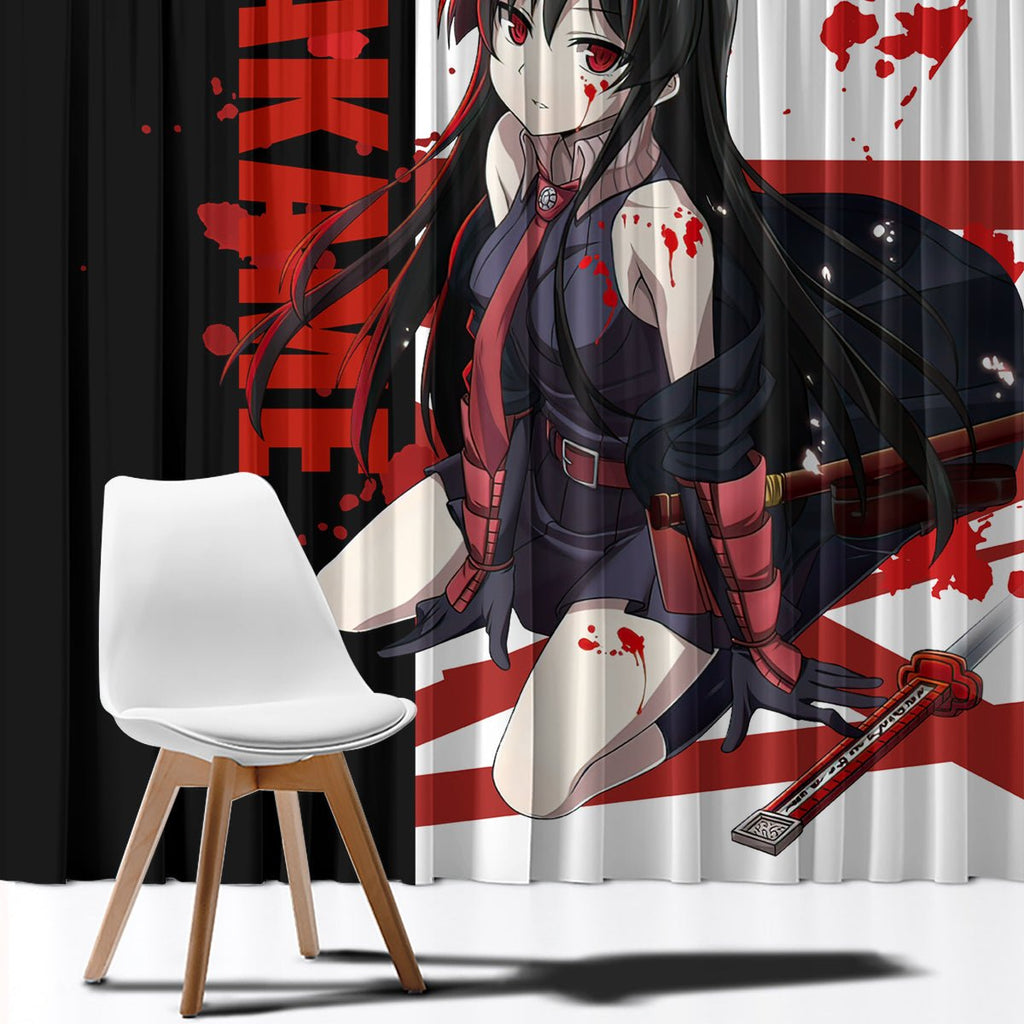 Akame - Akame ga Kill Window Curtain Anime Mix Grunge Blood Style TS04 - The Mazicc - With Hooks - 107cm x 213cm - Black/White