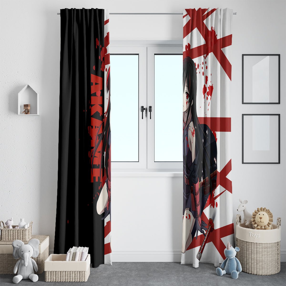 Akame - Akame ga Kill Window Curtain Anime Mix Grunge Blood Style TS04 - The Mazicc - With Hooks - 107cm x 213cm - Black/White