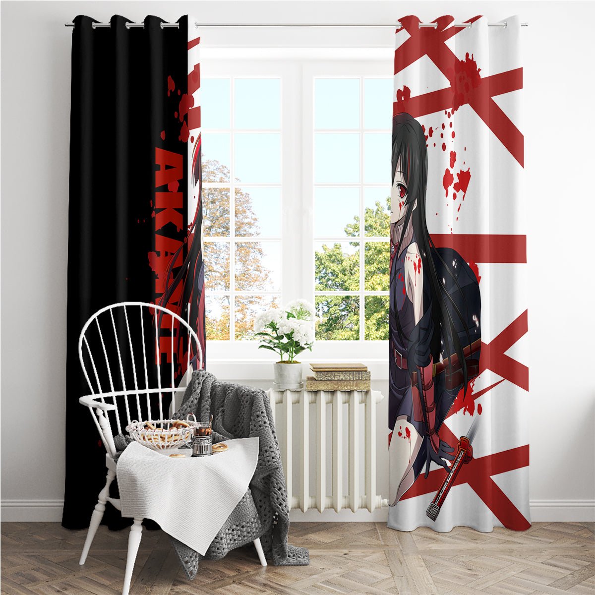 Akame - Akame ga Kill Window Curtain Anime Mix Grunge Blood Style TS04 - The Mazicc - With Grommets - 107cm x 213cm - Black/White