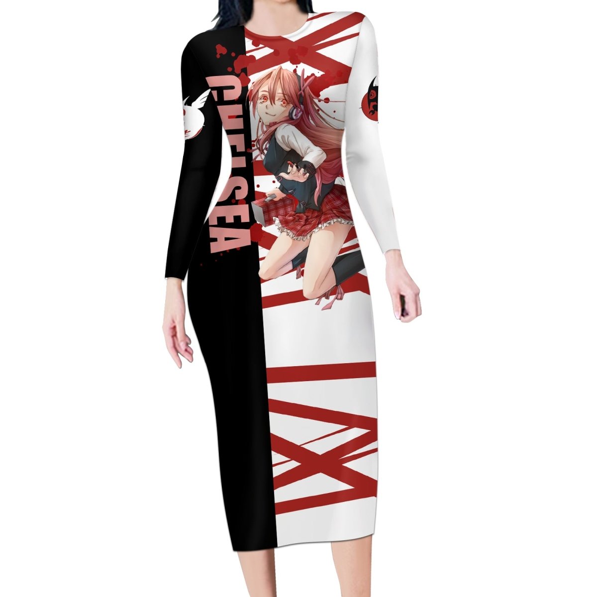 Akame Chelsea Anime Long Sleeve Bodycon Dress Akame ga Kill TS04 - The Mazicc - Long Dress - S - Black/White