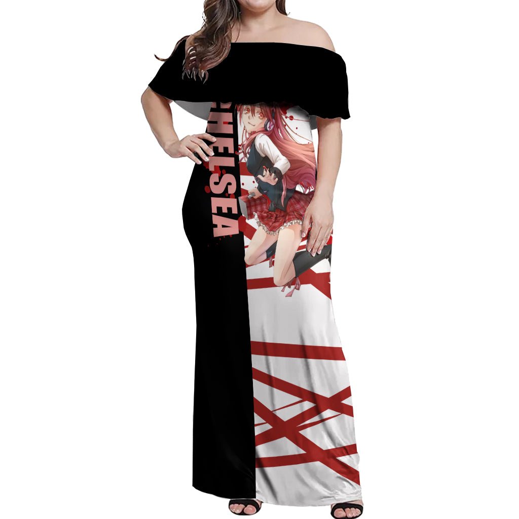 Akame Chelsea Anime Off Shoulder Maxi Dress Akame ga Kill TS04 - The Mazicc - Women - S - Black/White