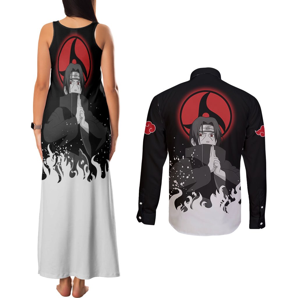 Akatsuki Itachi Uchiha Akatsuki Itachi Uchiha Couples Matching Tank Maxi Dress and Long Sleeve Button Shirt TS04 - The Mazicc - S - S - Black