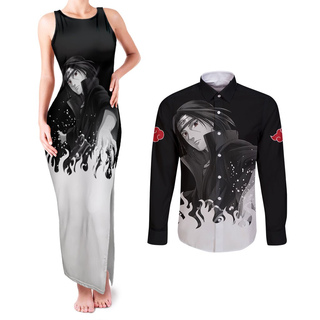 Akatsuki Itachi Uchiha Akatsuki Itachi Uchiha Couples Matching Tank Maxi Dress and Long Sleeve Button Shirt TS04 - The Mazicc - S - S - Black