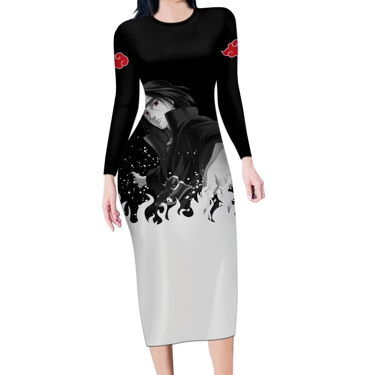 Akatsuki Itachi Uchiha Akatsuki Itachi Uchiha Long Sleeve Bodycon Dress TS04 - The Mazicc - Long Dress - S - Black