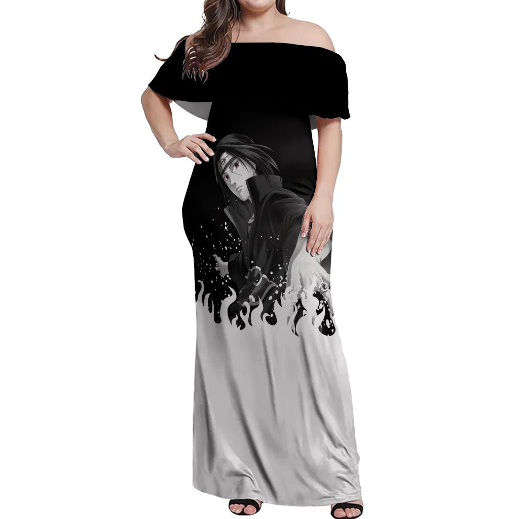 Akatsuki Itachi Uchiha Akatsuki Itachi Uchiha Off Shoulder Maxi Dress TS04 - The Mazicc - Women - S - Black
