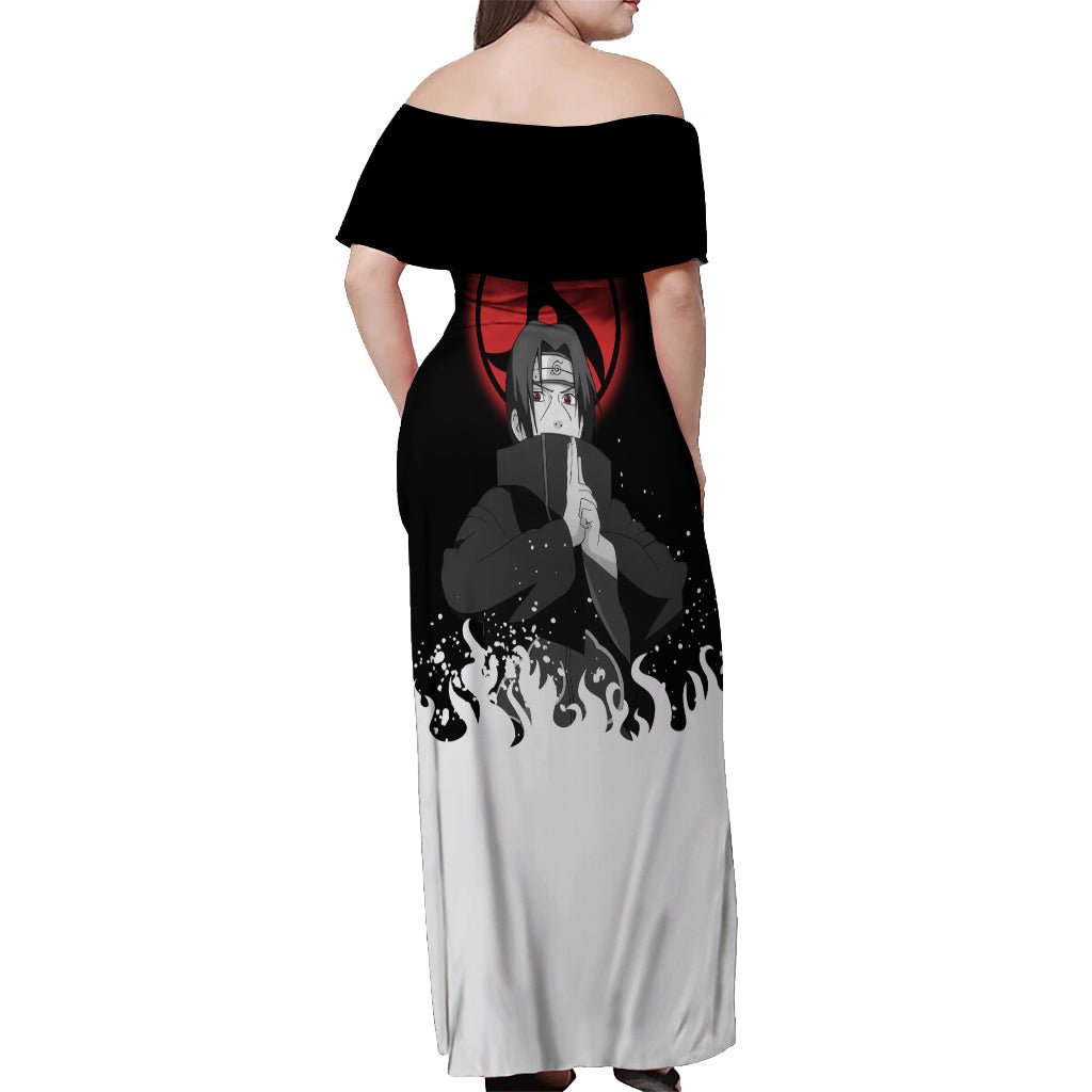 Akatsuki Itachi Uchiha Akatsuki Itachi Uchiha Off Shoulder Maxi Dress TS04 - The Mazicc - Women - S - Black