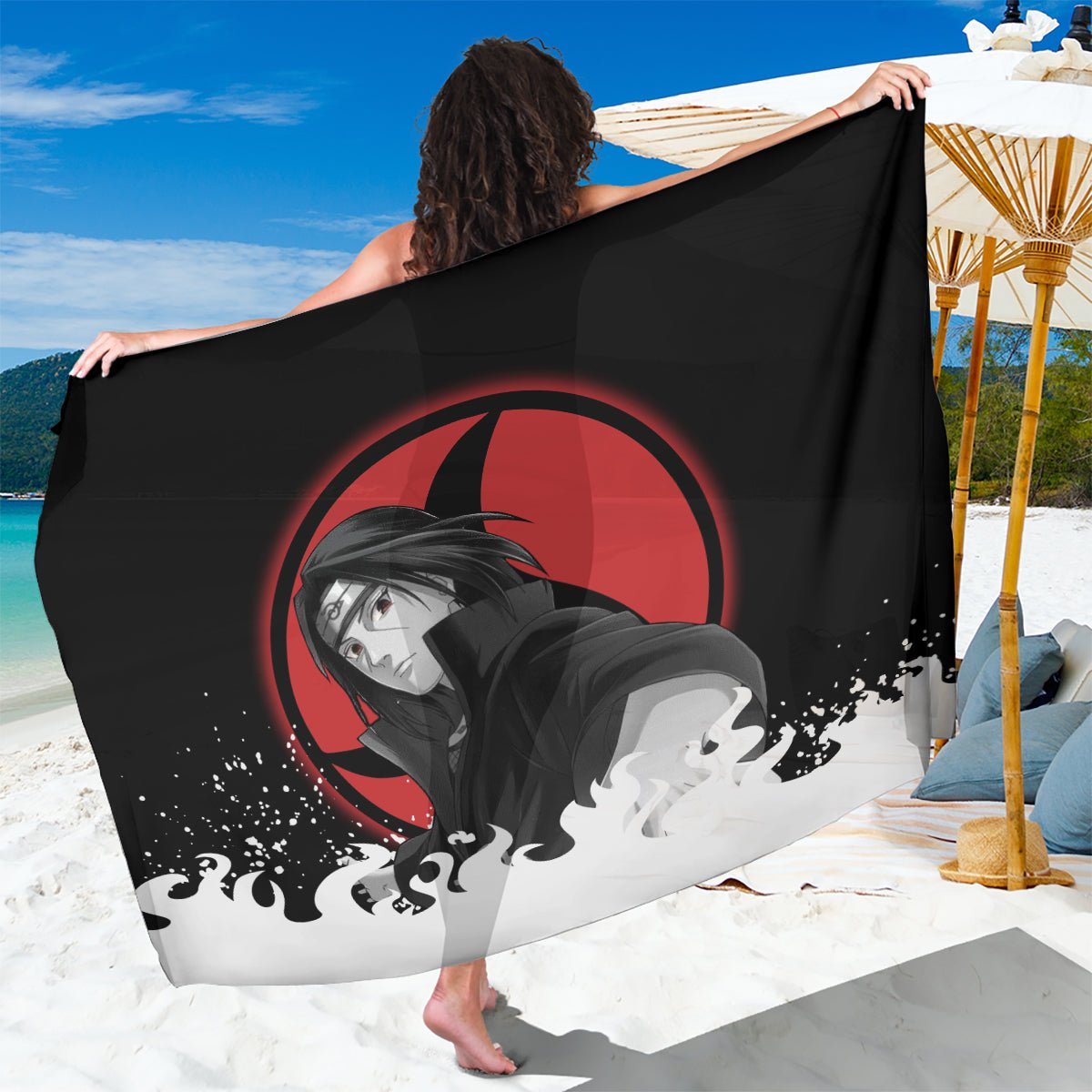 Akatsuki Itachi Uchiha Akatsuki Itachi Uchiha Sarong TS04 - The Mazicc - One Size - 44 x 66 inches - Black