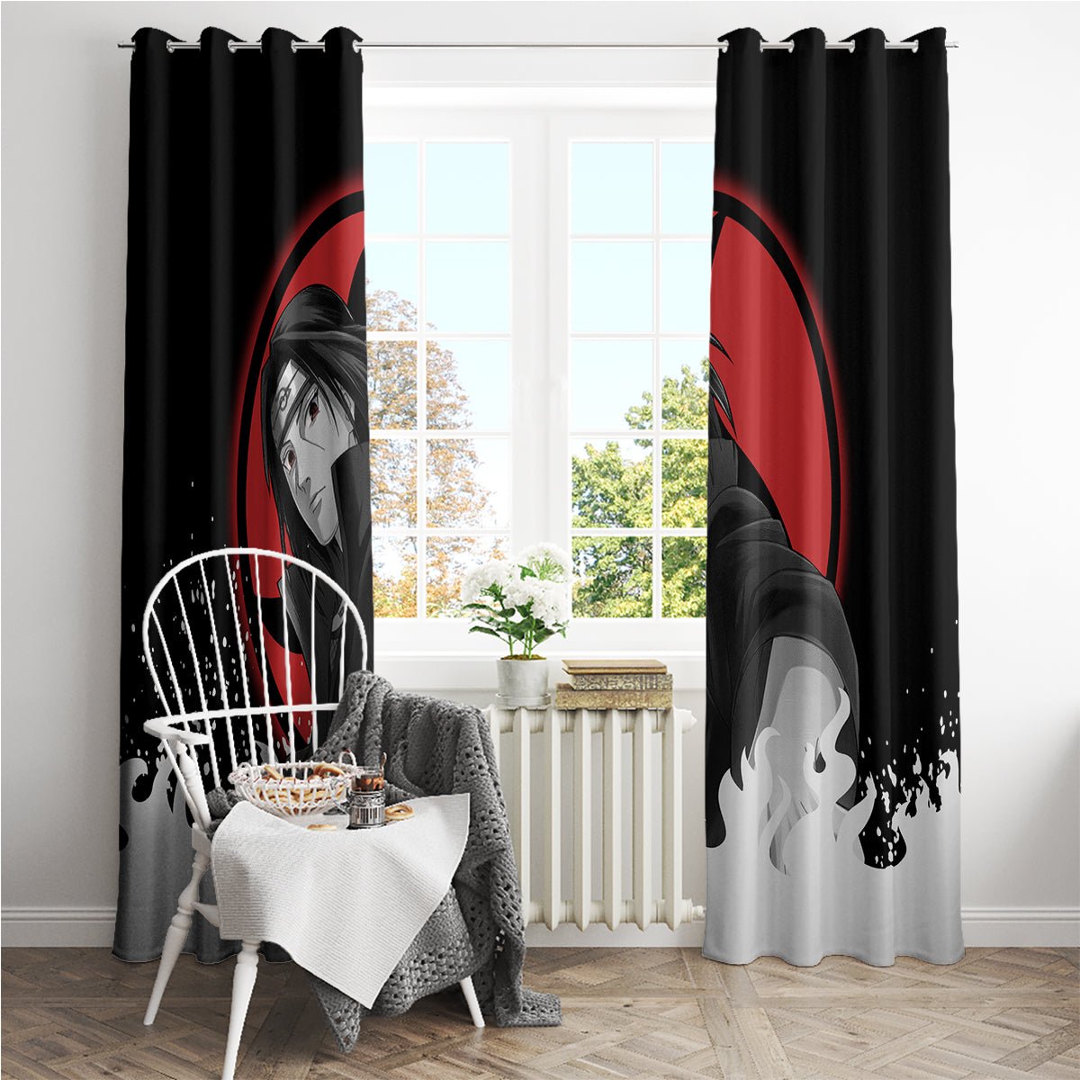 Akatsuki Itachi Uchiha Akatsuki Itachi Uchiha Window Curtain TS04 - The Mazicc - With Grommets - 107cm x 213cm - Black