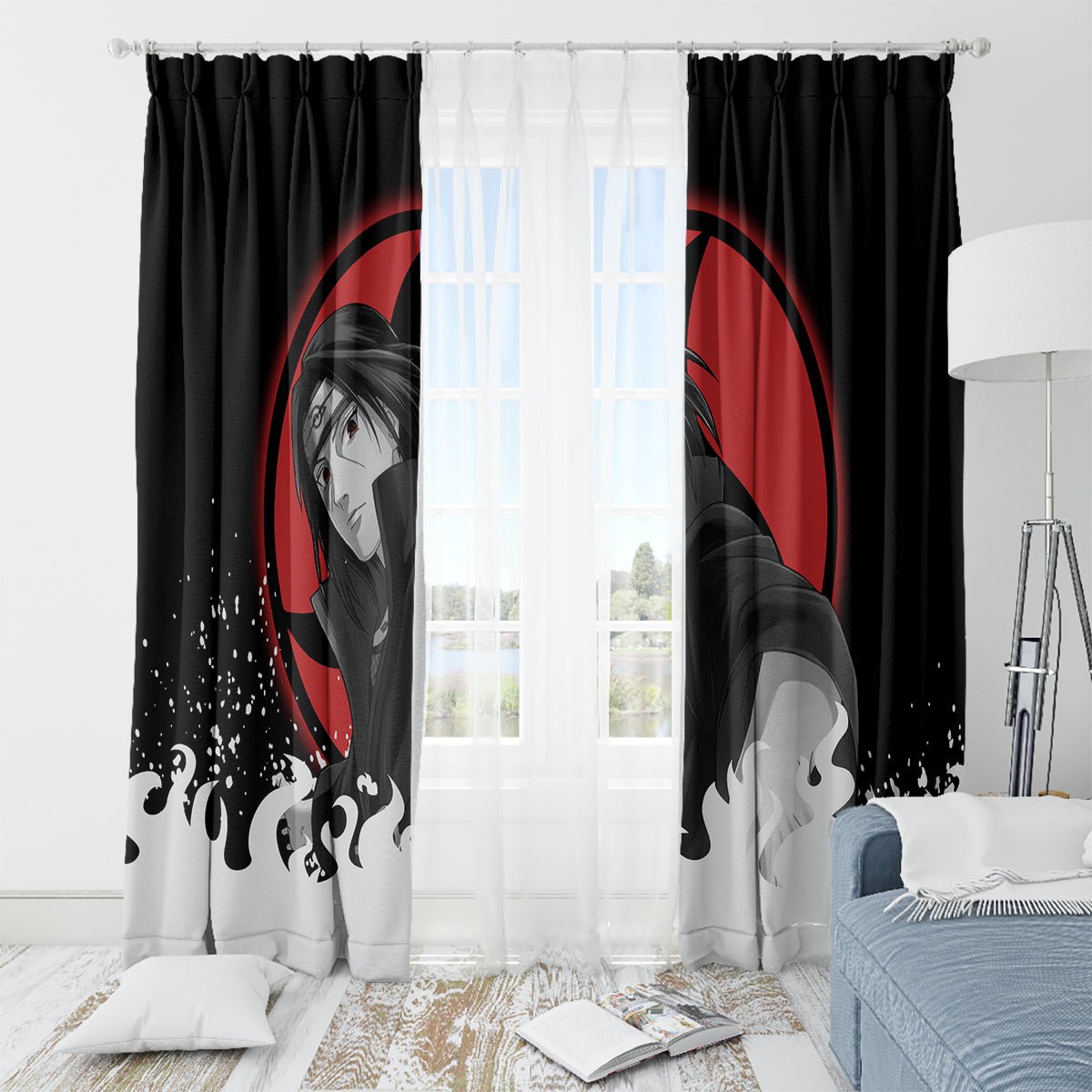 Akatsuki Itachi Uchiha Akatsuki Itachi Uchiha Window Curtain TS04 - The Mazicc - With Grommets - 107cm x 213cm - Black