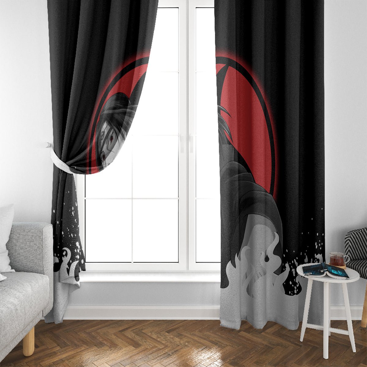 Akatsuki Itachi Uchiha Akatsuki Itachi Uchiha Window Curtain TS04 - The Mazicc - With Hooks - 107cm x 213cm - Black