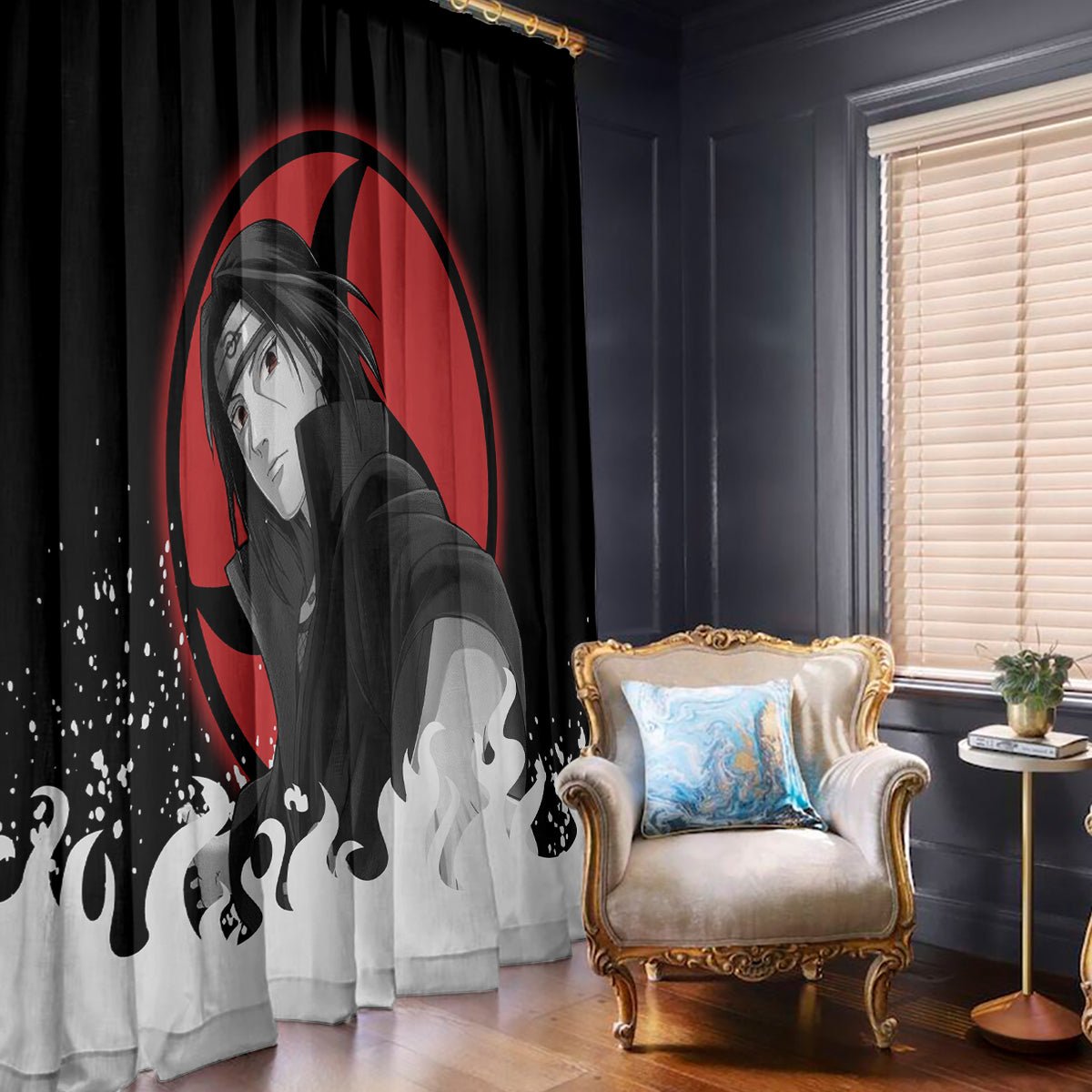 Akatsuki Itachi Uchiha Akatsuki Itachi Uchiha Window Curtain TS04 - The Mazicc - With Hooks - 107cm x 213cm - Black