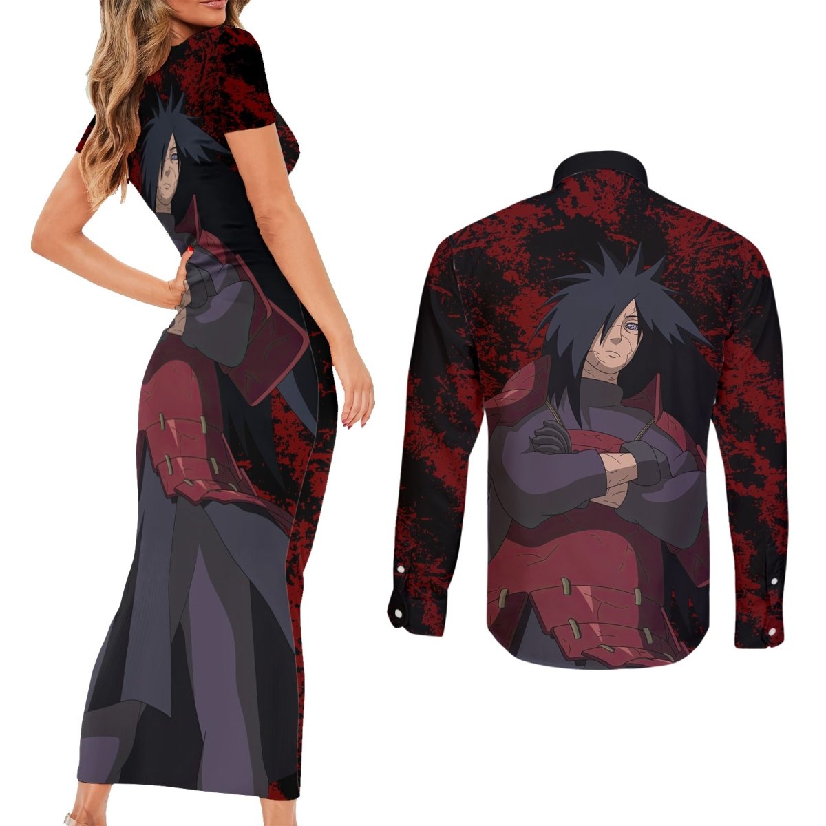 Akatsuki Madara Uchiha Couples Matching Short Sleeve Bodycon Dress and Long Sleeve Button Shirt TS04 - The Mazicc - S - S - Multicolor