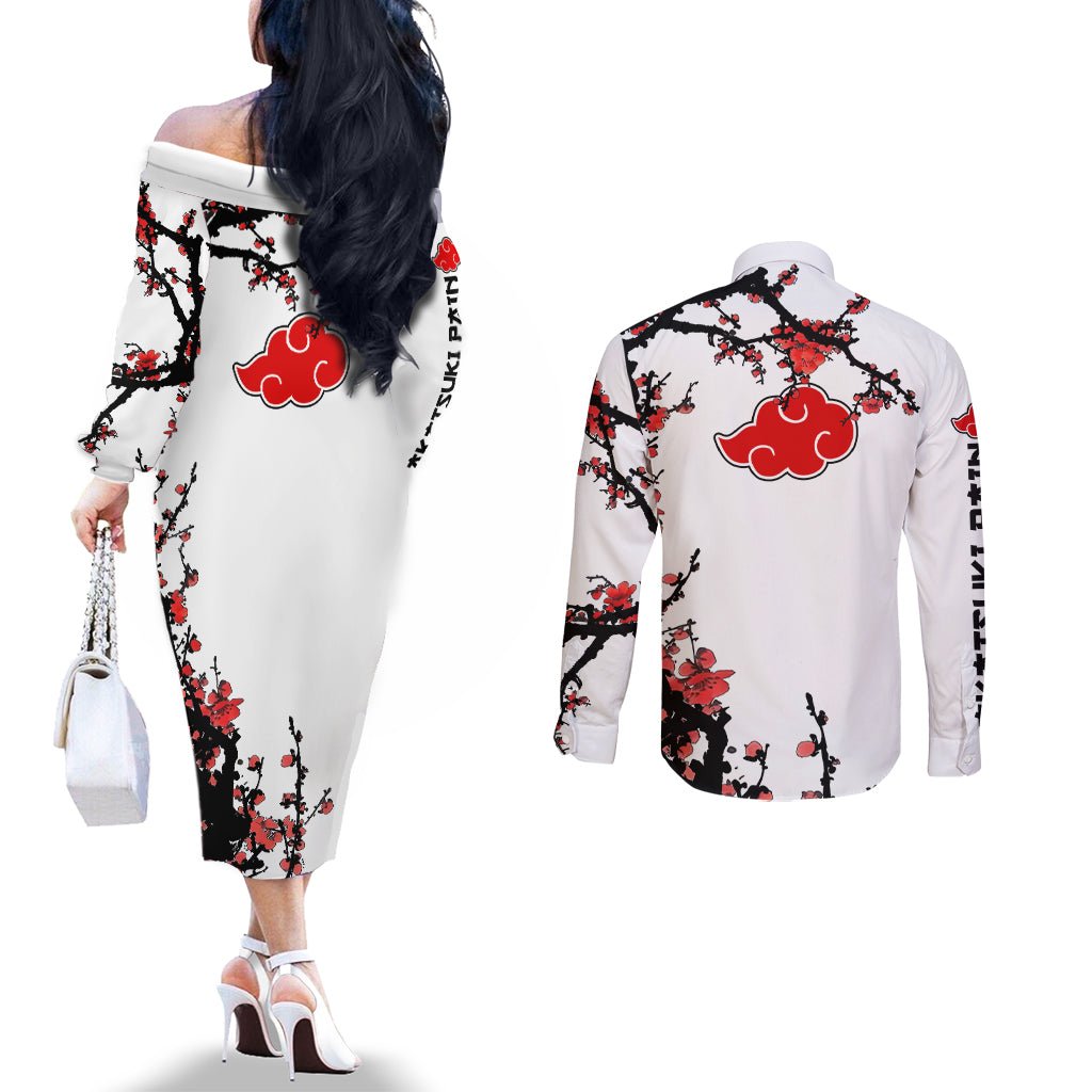Akatsuki Pain - Anime Japan Styles Couples Matching Off The Shoulder Long Sleeve Dress and Long Sleeve Button Shirt TS04 - The Mazicc - S - S - White