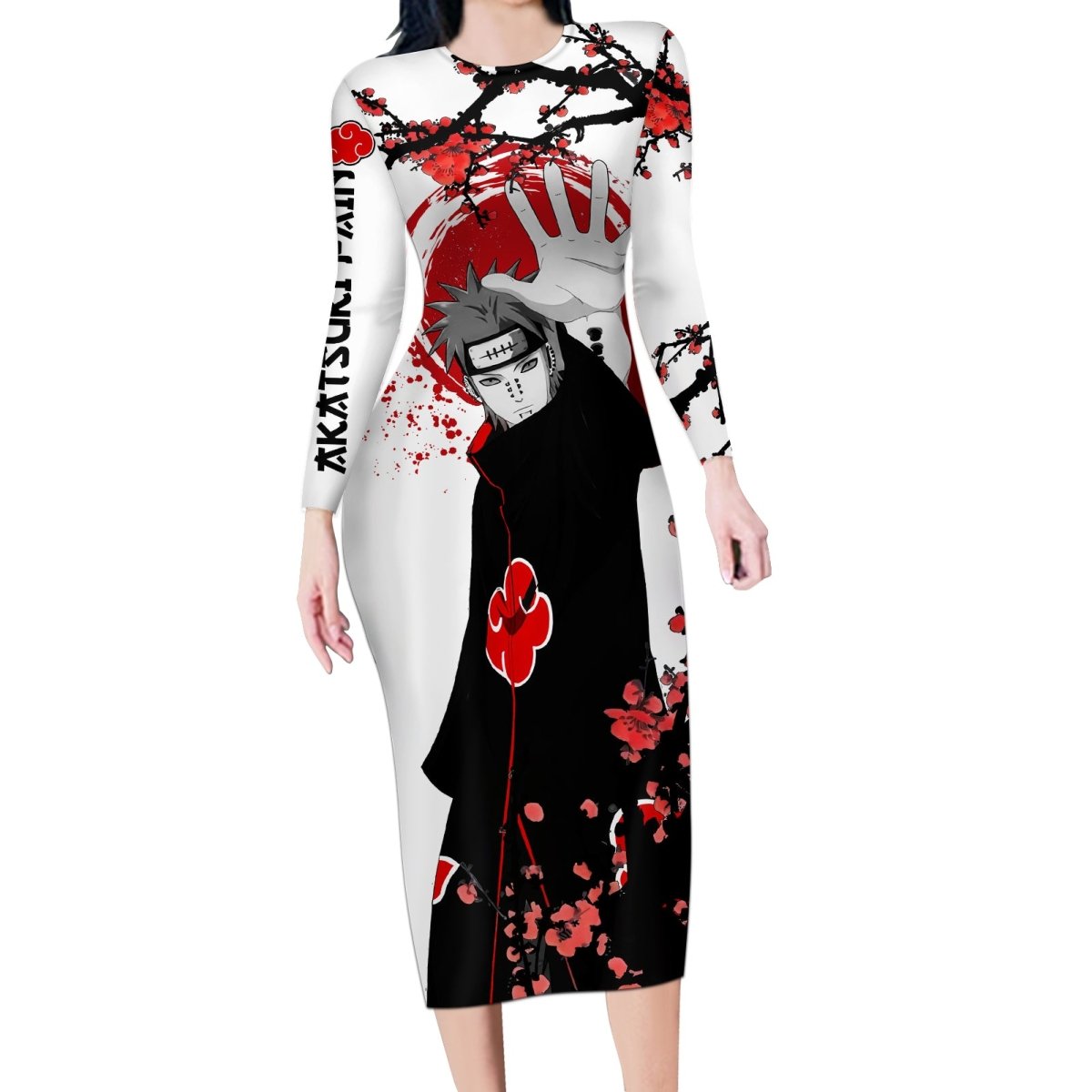 Akatsuki Pain - Anime Japan Styles Long Sleeve Bodycon Dress TS04 - The Mazicc - Long Dress - S - White