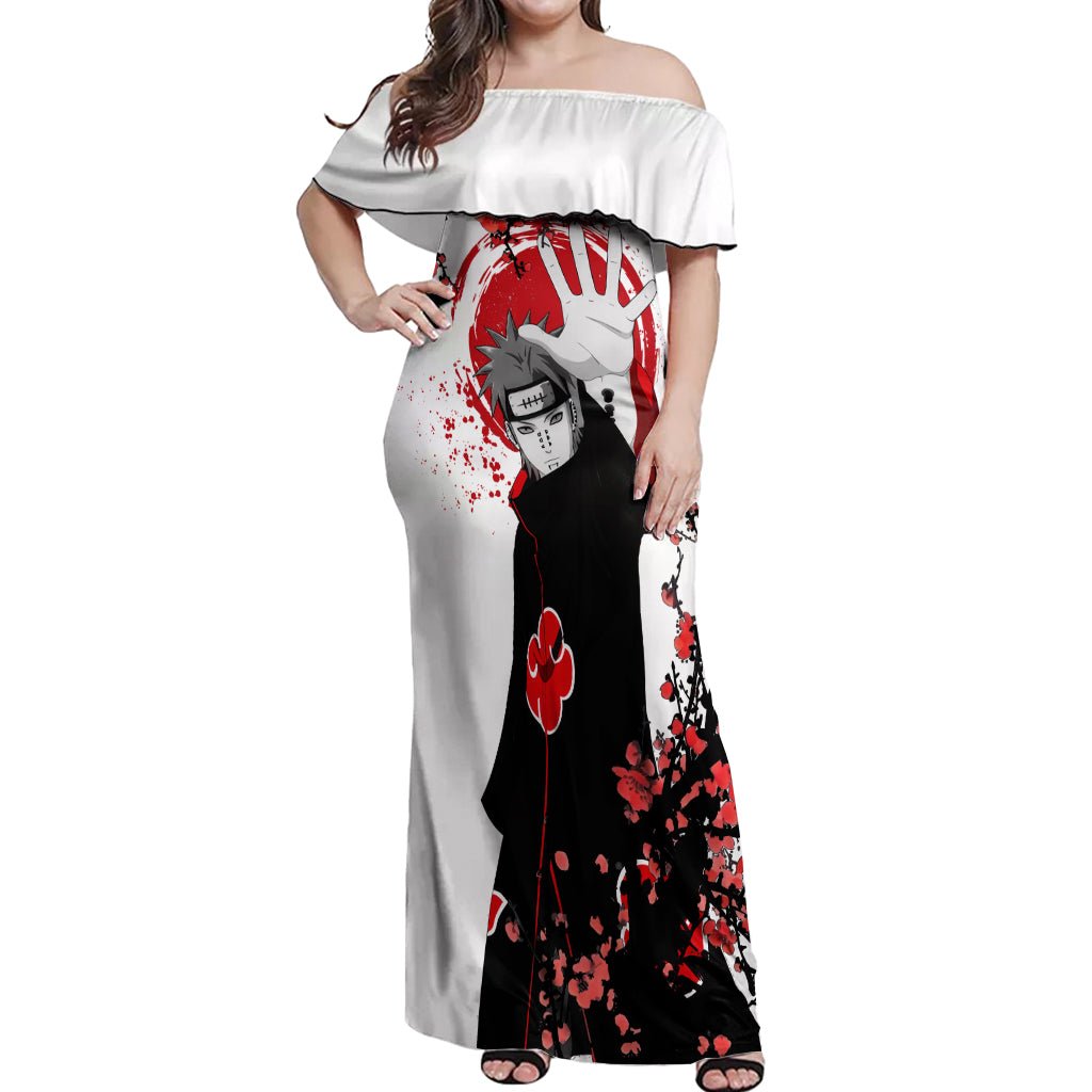 Akatsuki Pain - Anime Japan Styles Off Shoulder Maxi Dress TS04 - The Mazicc - Women - S - White