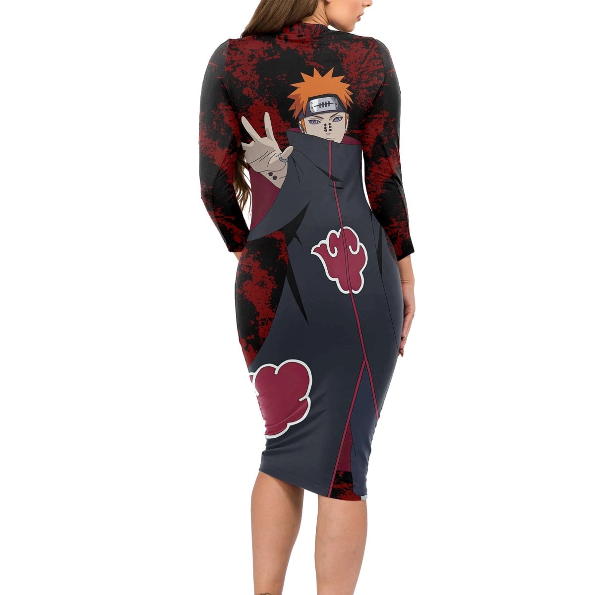Akatsuki Pain - Anime Tie - Dye Style Long Sleeve Bodycon Dress TS04 - The Mazicc - Long Dress - S - Multicolor