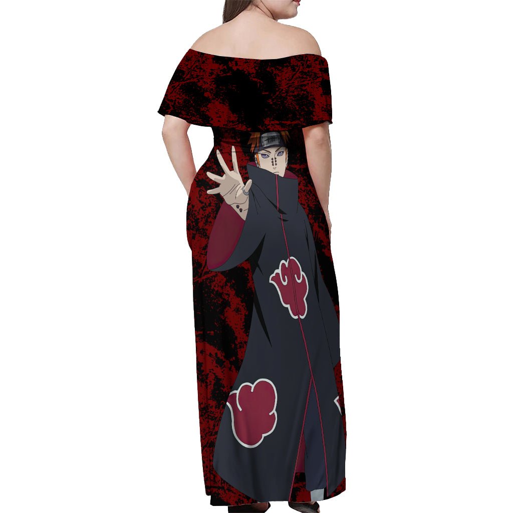 Akatsuki Pain - Anime Tie - Dye Style Off Shoulder Maxi Dress TS04 - The Mazicc - Women - S - Multicolor