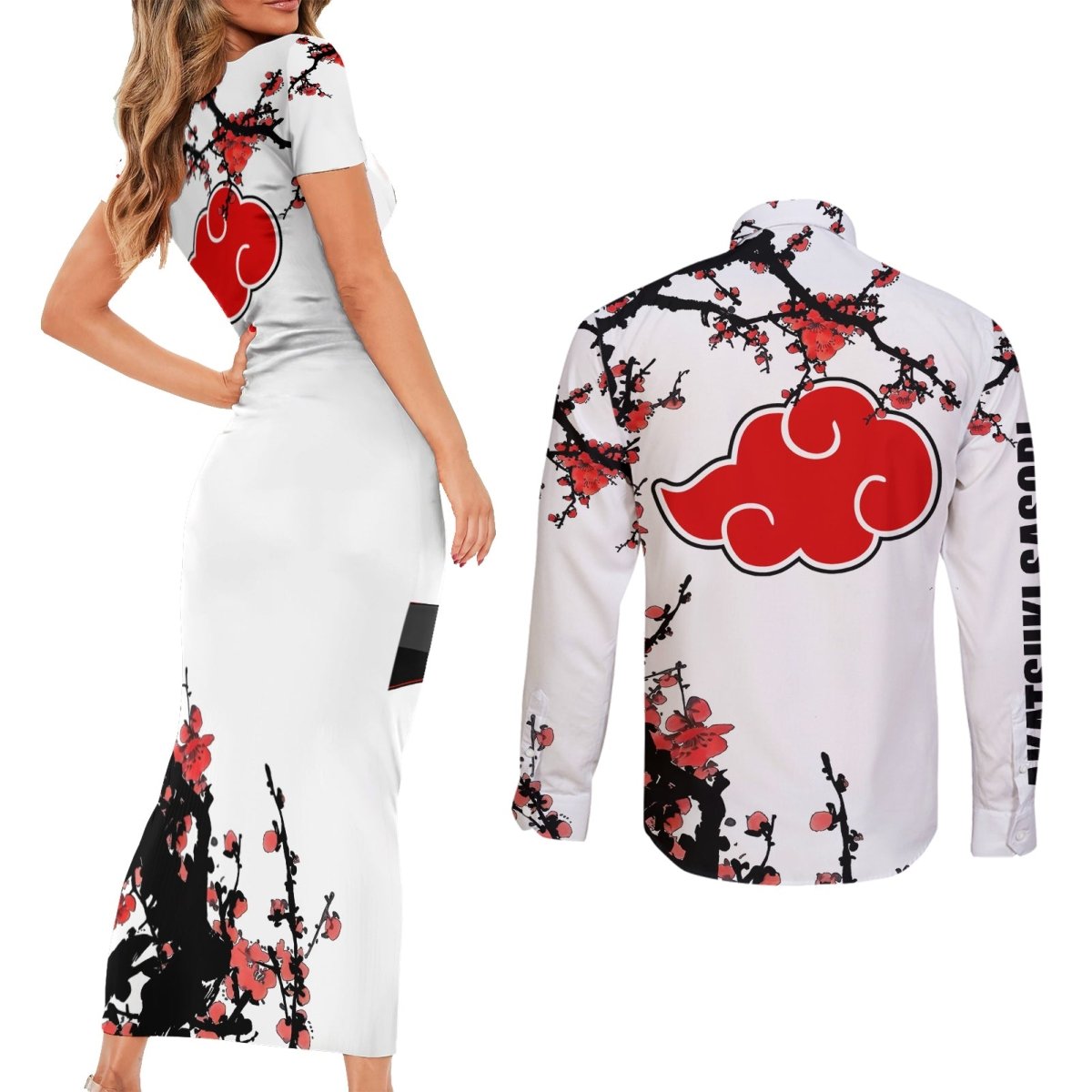Akatsuki Sasori - Japan Style Anime Couples Matching Short Sleeve Bodycon Dress and Long Sleeve Button Shirt TS04 - The Mazicc - S - S - White
