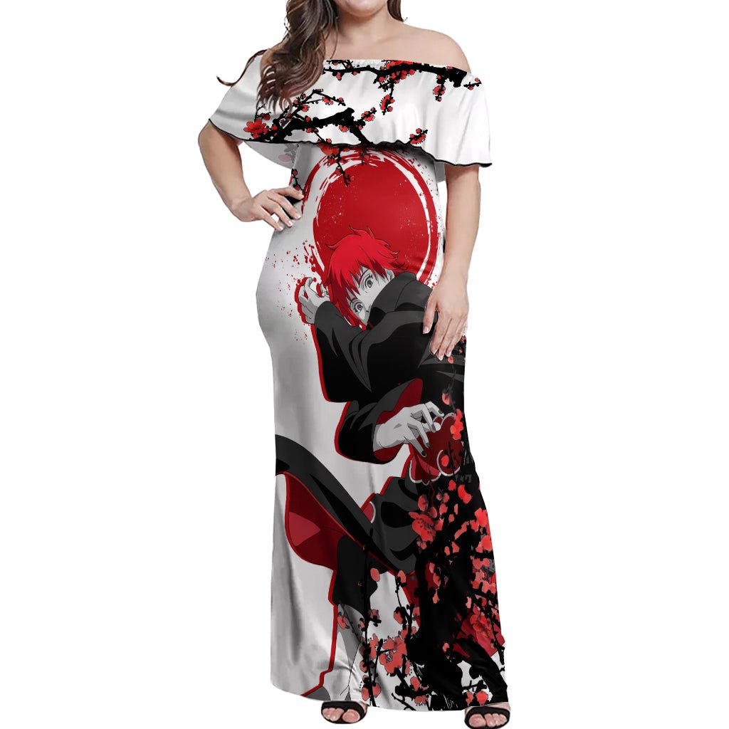 Akatsuki Sasori - Japan Style Anime Off Shoulder Maxi Dress TS04 - The Mazicc - Women - S - White