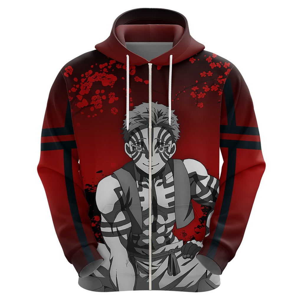 Akaza Demon Slayer Hoodie Japan Art TS04 - The Mazicc - Zip Hoodie - S - Red