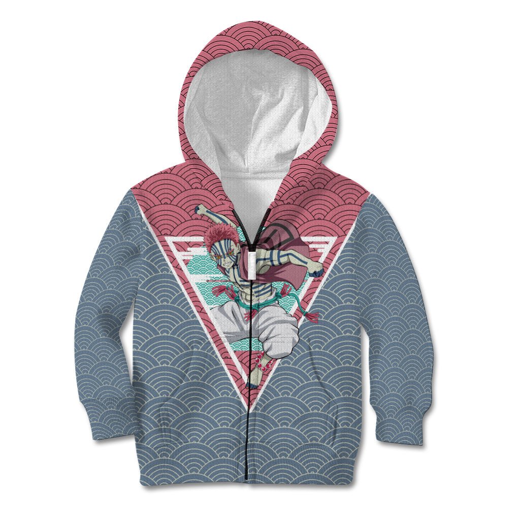 Akaza - Demons Layer Kid Hoodie Anime Mix Japan Pattern Style TS04 - The Mazicc - Zip Hoodie - Toddler 2T - Gray/Red