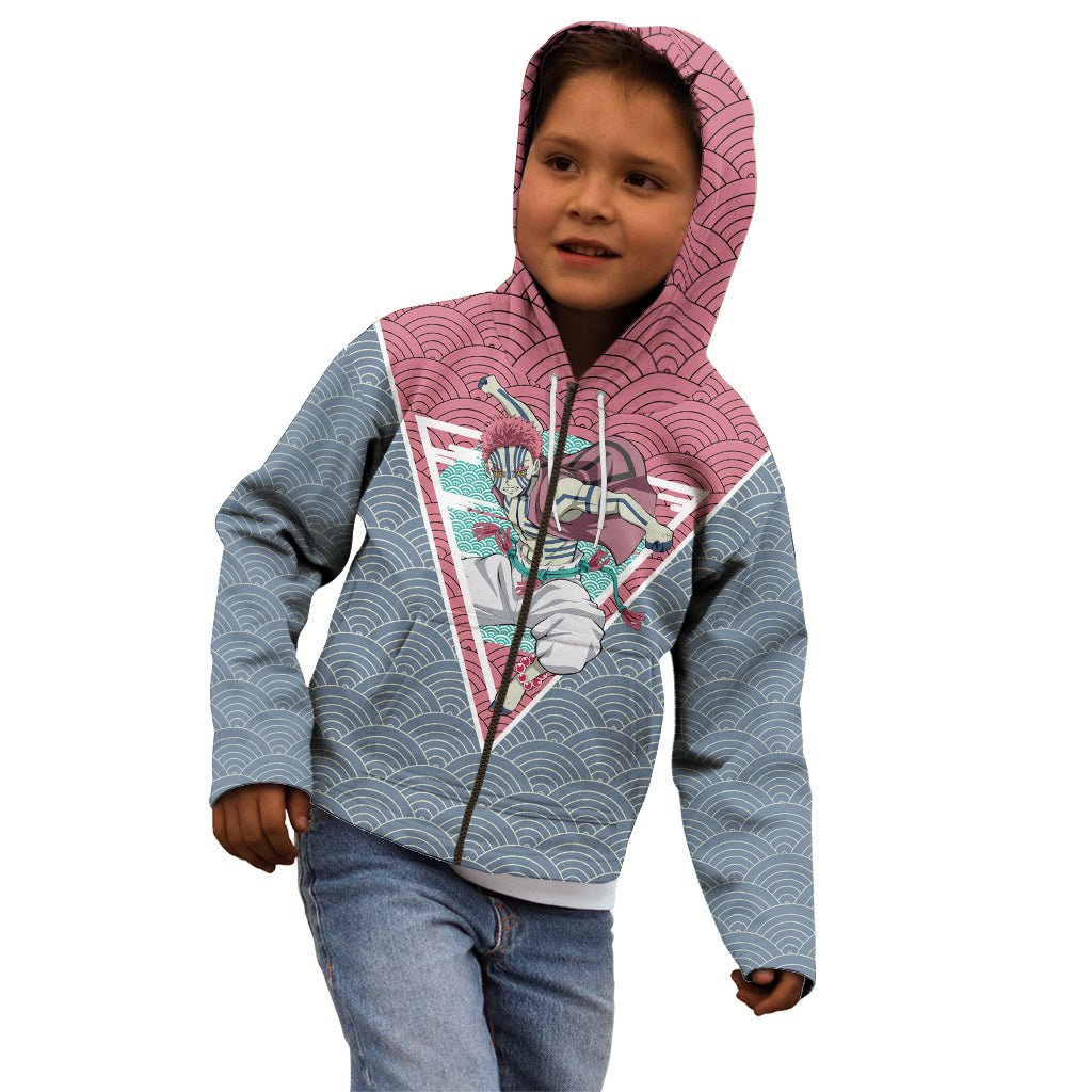 Akaza - Demons Layer Kid Hoodie Anime Mix Japan Pattern Style TS04 - The Mazicc - Zip Hoodie - Toddler 2T - Gray/Red
