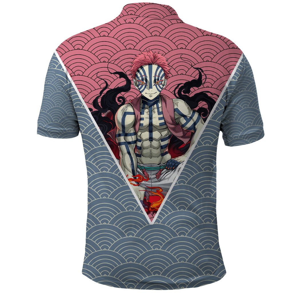 Akaza - Demons Layer Polo Shirt Anime Mix Japan Pattern Style TS04 - The Mazicc - Adult - S - Gray/Red
