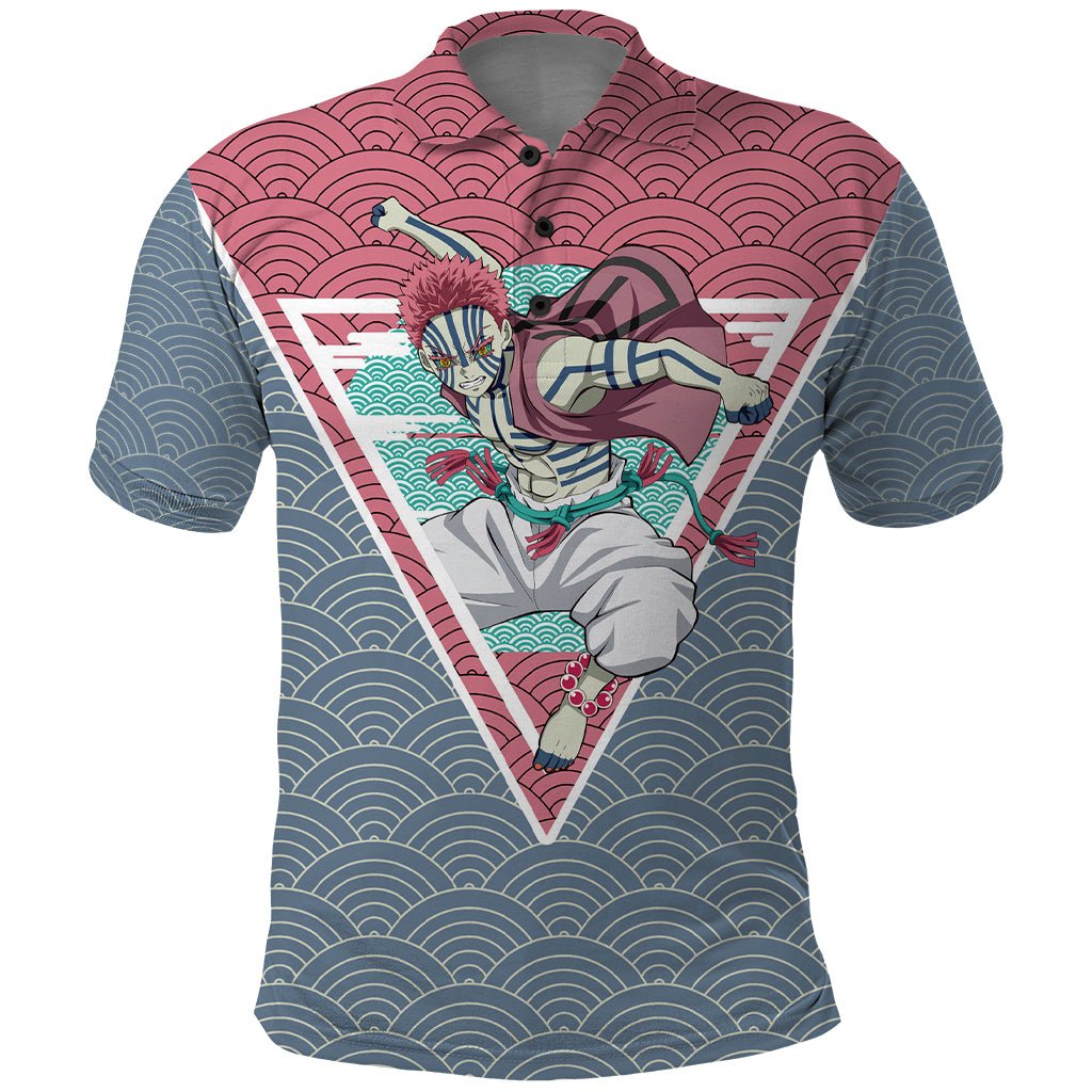 Akaza - Demons Layer Polo Shirt Anime Mix Japan Pattern Style TS04 - The Mazicc - Adult - S - Gray/Red