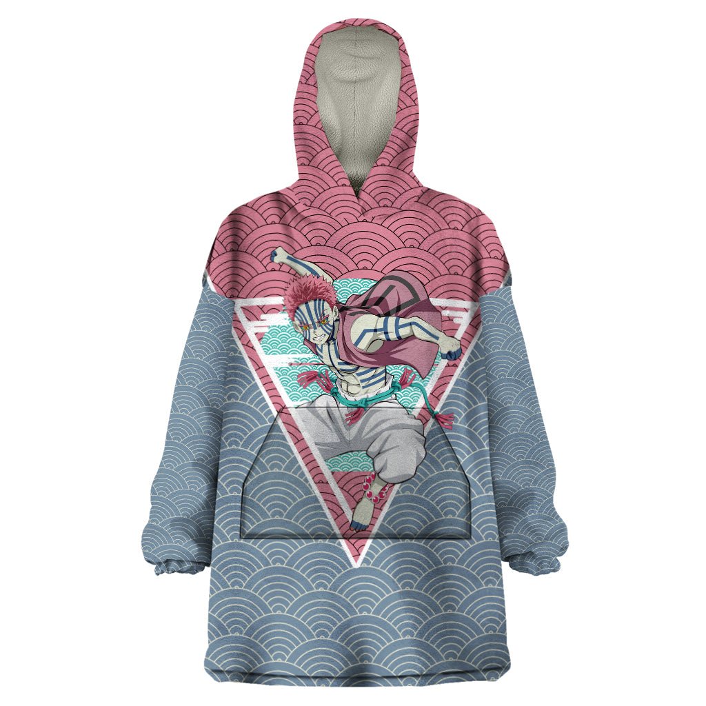 Akaza - Demons Layer Wearable Blanket Hoodie Anime Mix Japan Pattern Style TS04 - The Mazicc - Adult - One Size - Gray/Red