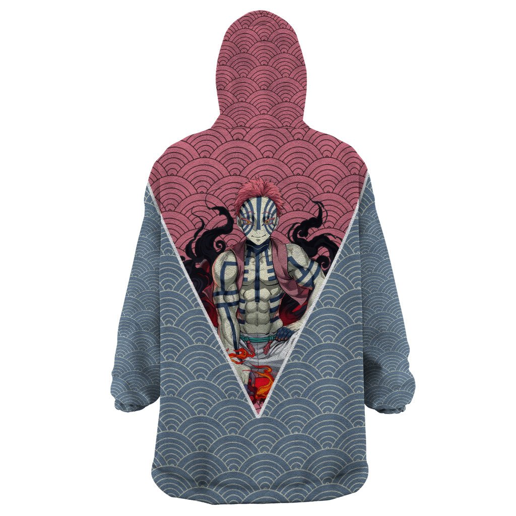 Akaza - Demons Layer Wearable Blanket Hoodie Anime Mix Japan Pattern Style TS04 - The Mazicc - Adult - One Size - Gray/Red