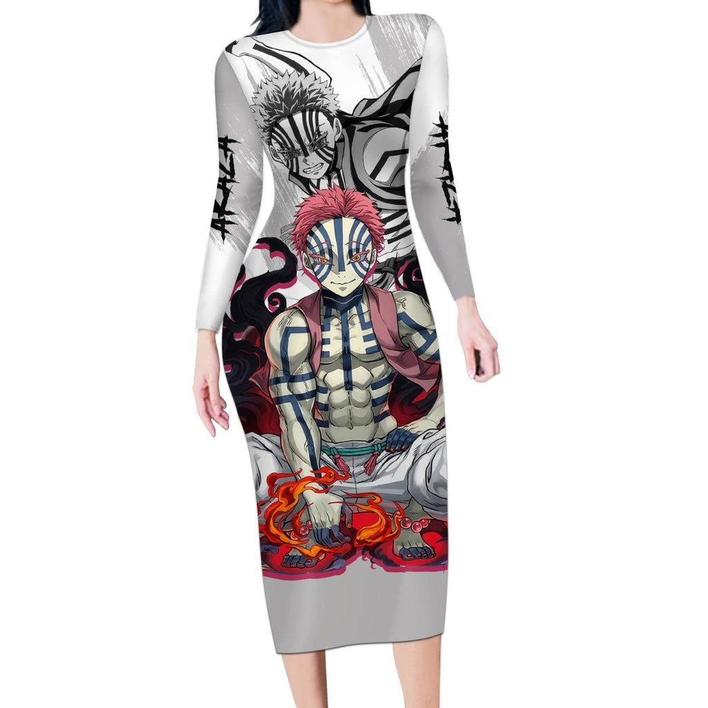 Akaza Long Sleeve Bodycon Dress Demon Slayer TS04 - The Mazicc - Long Dress - S - White