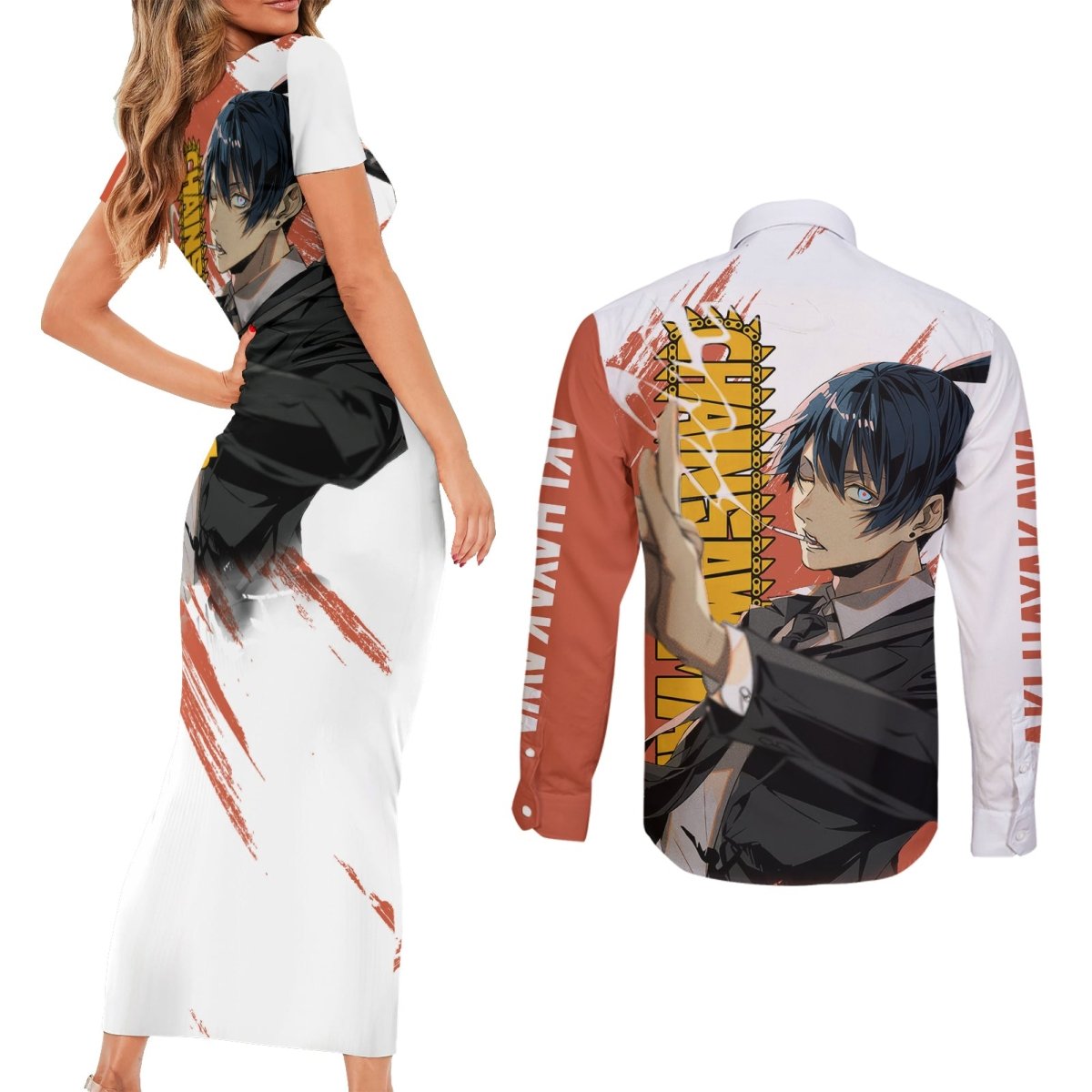 Aki Hayakawa Couples Matching Short Sleeve Bodycon Dress and Long Sleeve Button Shirt Chainsaw Man TS04 - The Mazicc - S - S - Multicolor